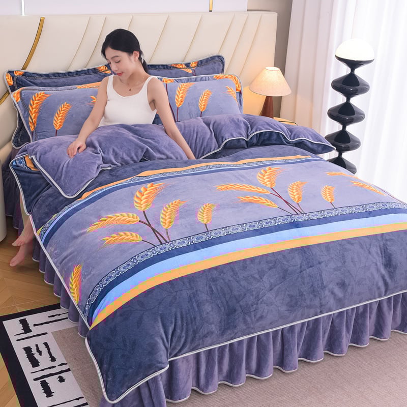 Sustorintas pieno flisas Koralinis flisas Keturių dalių komplektas Šiltas Dvipusis Flanelinis Trijų dalių komplektas Fliso Antklodės Užvalkalas Patalynė