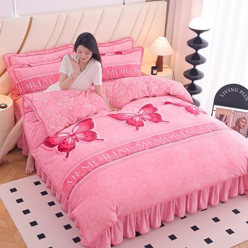 Sustorintas pieno flisas Koralinis flisas Keturių dalių komplektas Šiltas Dvipusis Flanelinis Trijų dalių komplektas Fliso Antklodės Užvalkalas Patalynė