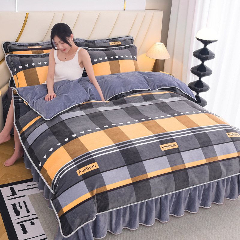 Sustorintas pieno flisas Koralinis flisas Keturių dalių komplektas Šiltas Dvipusis Flanelinis Trijų dalių komplektas Fliso Antklodės Užvalkalas Patalynė