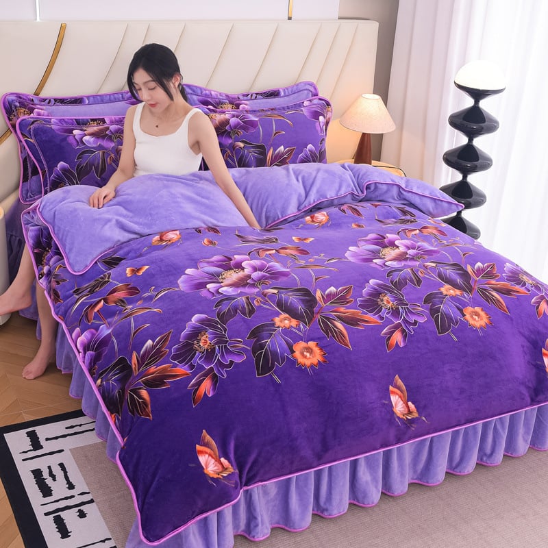 Sustorintas pieno flisas Koralinis flisas Keturių dalių komplektas Šiltas Dvipusis Flanelinis Trijų dalių komplektas Fliso Antklodės Užvalkalas Patalynė