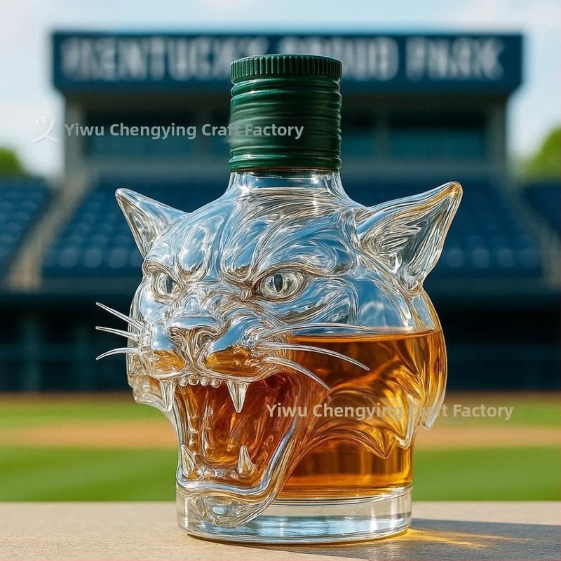 2025 Népszerű, határokon átnyúló vadmacska vadmacska fejű borosüveg díszek kézműves üveg whiskysüveg