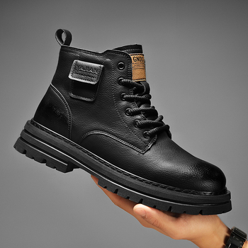 2024 Martin Boots bărbați cizme înalte în stil britanic cizme înalte pentru bărbați pantofi de lucru negri din piele cizme de motocicletă vintage cu căptușeală din fleece