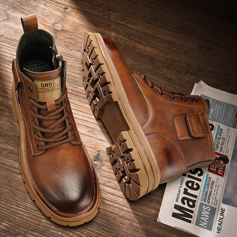 2024 m. „Martin Boots“ vyriški aukštakulniai britiško stiliaus aukštakulniai batai, vyriški juodi darbo batai, odiniai batai, vintažiniai motociklininkų batai su vilnos pamušalu.