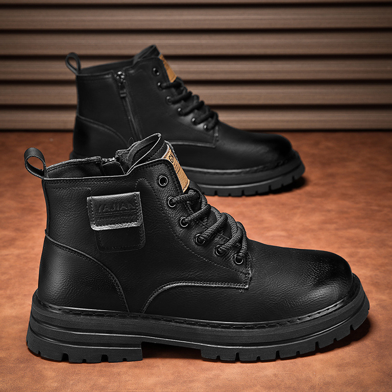 2024 Martin Boots bărbați cizme înalte în stil britanic cizme înalte pentru bărbați pantofi de lucru negri din piele cizme de motocicletă vintage cu căptușeală din fleece