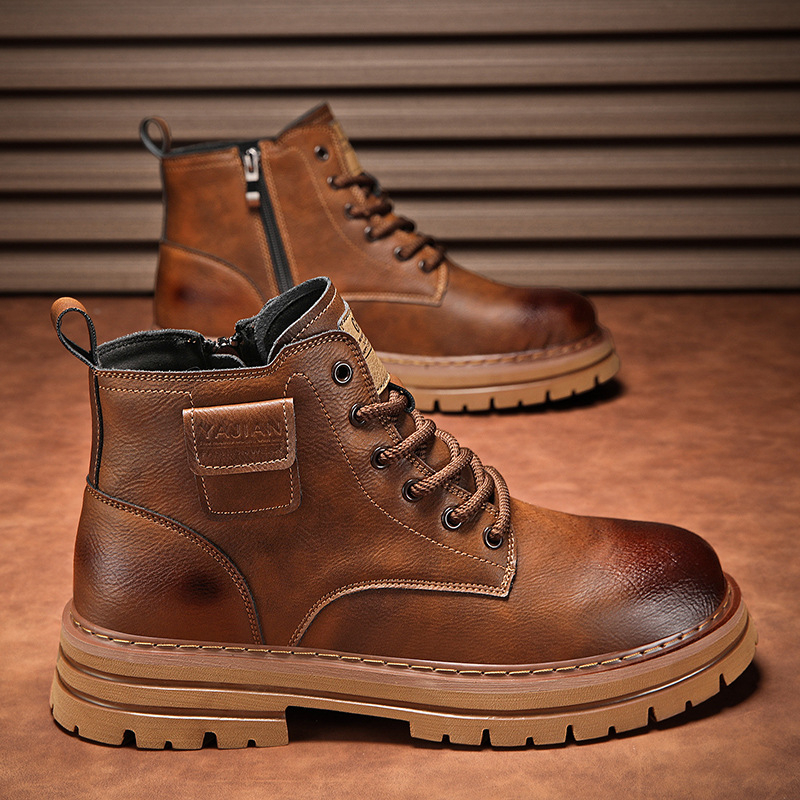 2024 Martin Boots bărbați cizme înalte în stil britanic cizme înalte pentru bărbați pantofi de lucru negri din piele cizme de motocicletă vintage cu căptușeală din fleece