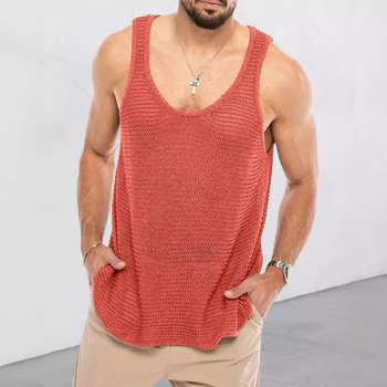 Мъжки ежедневен топ за Европа и Америка, моден пролетно-летен потник без ръкави, плетен, едноцветен мъжки пуловер