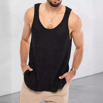Мъжки ежедневен топ за Европа и Америка, моден пролетно-летен потник без ръкави, плетен, едноцветен мъжки пуловер