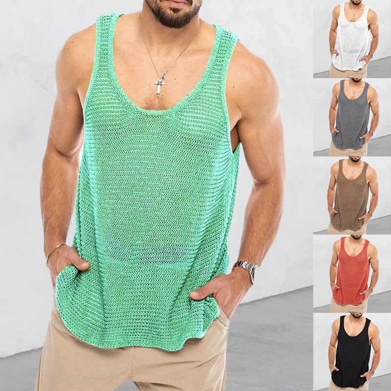 Europski i američki muški ležerni top, modni proljetni i ljetni top bez rukava, pleteni muški pulover u jednoj boji