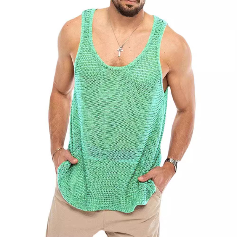 Europski i američki muški ležerni top, modni proljetni i ljetni top bez rukava, pleteni muški pulover u jednoj boji