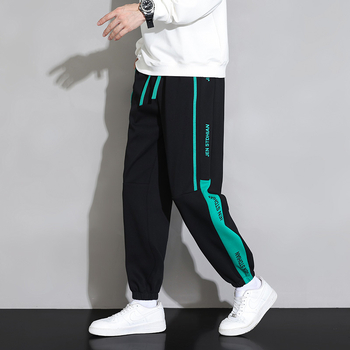 Pantaloni sport pentru bărbați, stil Hong Kong, stil casual, căptușit cu fleece, îngroșat, stil casual, imprimat, pantaloni sport