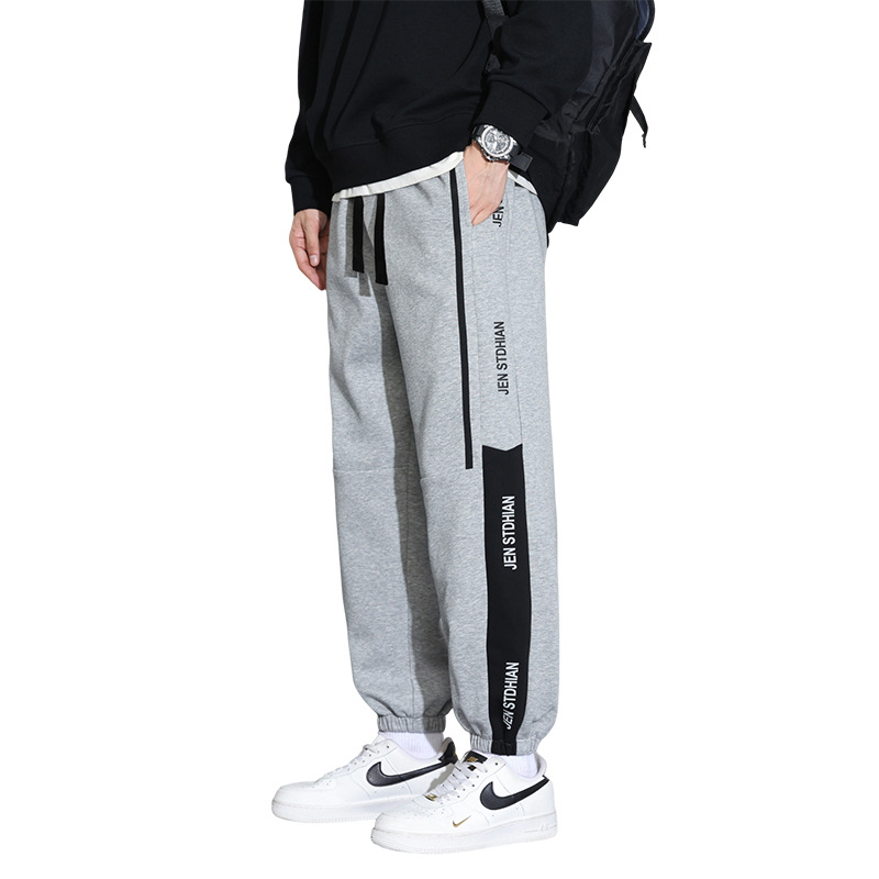 Pantaloni sport pentru bărbați, stil Hong Kong, stil casual, căptușit cu fleece, îngroșat, stil casual, imprimat, pantaloni sport