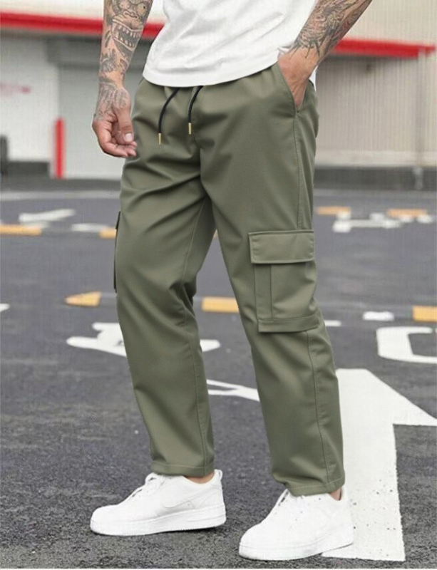 Férfi Határokon Átnyúló, Amerikai Stílusú, Pamut és Len Több Zsebes Cargo Nadrág, Nagy Méretű, Laza, Hosszú, Egyenes Nadrág