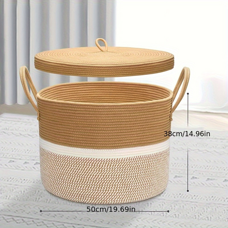 Euroopa stiilis puuvillast köiest määrdunud riiete korv kaanega, eriti suur majapidamises kasutatav määrdunud riiete korv, beebimänguasjade hoiukorv, kootud hoiukorv