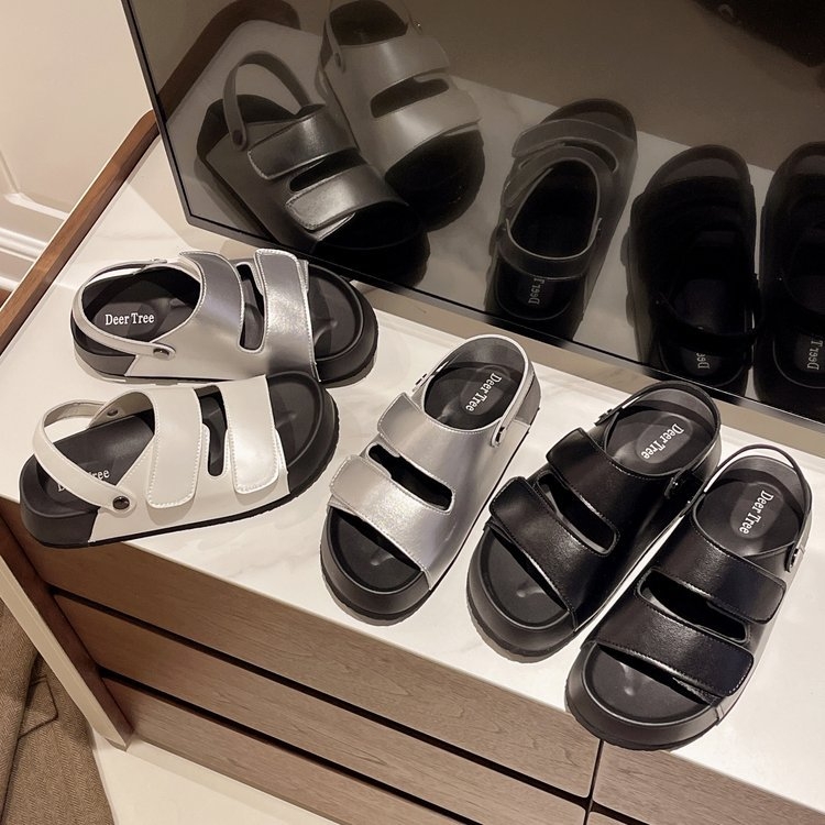 2024. gada jaunās vasaras virsdrēbes franču platformas sandales sievietēm ar svārkiem, melnas pusčības sievietēm