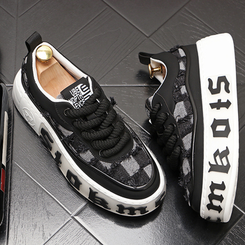 Pantofi sport pentru bărbați, pantofi sport cu talpă groasă, pantofi sport casual cu talpă joasă, din denim, bumbac, talpă groasă, pantofi sport la modă pentru bărbați, pantofi sport cu talpă groasă