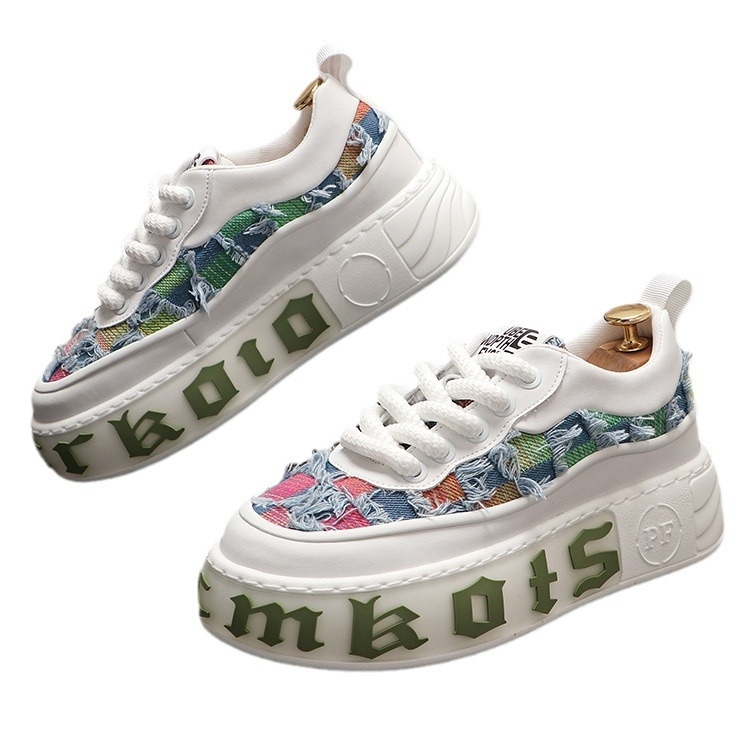 Pantofi sport pentru bărbați, pantofi sport cu talpă groasă, pantofi sport casual cu talpă joasă, din denim, bumbac, talpă groasă, pantofi sport la modă pentru bărbați, pantofi sport cu talpă groasă