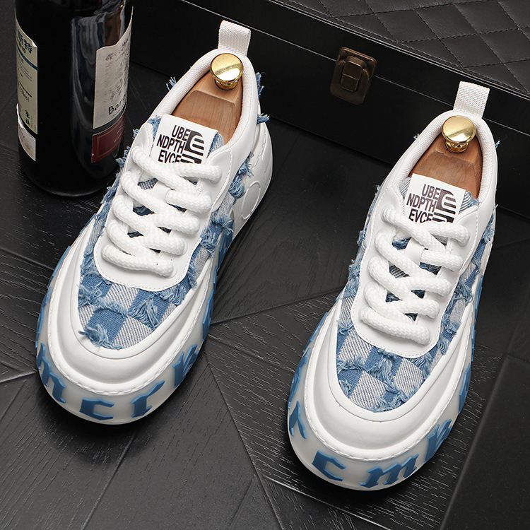 Pantofi sport pentru bărbați, pantofi sport cu talpă groasă, pantofi sport casual cu talpă joasă, din denim, bumbac, talpă groasă, pantofi sport la modă pentru bărbați, pantofi sport cu talpă groasă