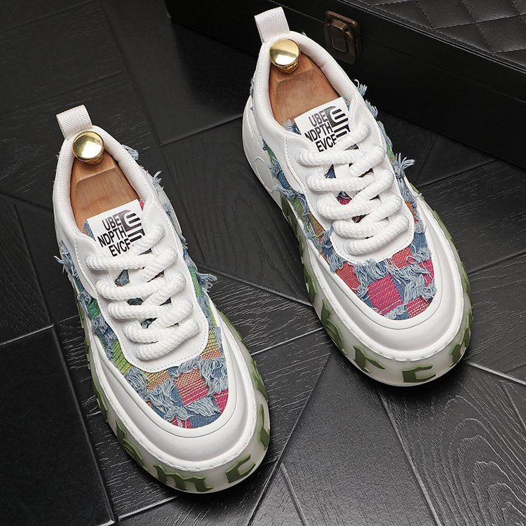 Pantofi sport pentru bărbați, pantofi sport cu talpă groasă, pantofi sport casual cu talpă joasă, din denim, bumbac, talpă groasă, pantofi sport la modă pentru bărbați, pantofi sport cu talpă groasă