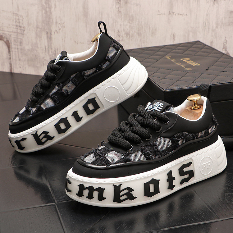 Pantofi sport pentru bărbați, pantofi sport cu talpă groasă, pantofi sport casual cu talpă joasă, din denim, bumbac, talpă groasă, pantofi sport la modă pentru bărbați, pantofi sport cu talpă groasă