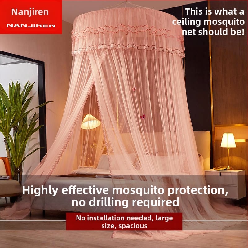 Мрежа против комари Nanjiren Princess за домашна спалня, без монтаж, закачена за таван, висок клас, завеса за легло с марля