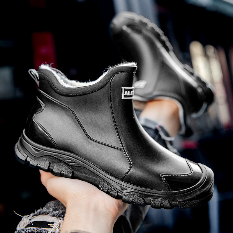 Pantofi de ploaie pentru bărbați, la modă, transfrontalieri britanici, pentru zile ploioase, pantofi de cauciuc, pentru călătorii în aer liber, căptușiți cu fleece, alpinism, pantofi impermeabili anti-alunecare pentru bărbați