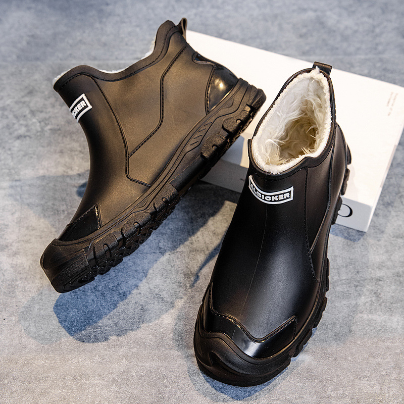 Pantofi de ploaie pentru bărbați, la modă, transfrontalieri britanici, pentru zile ploioase, pantofi de cauciuc, pentru călătorii în aer liber, căptușiți cu fleece, alpinism, pantofi impermeabili anti-alunecare pentru bărbați