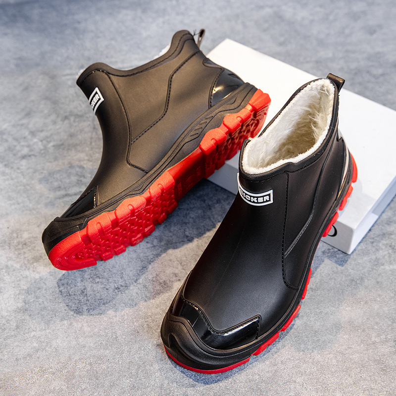 Pantofi de ploaie pentru bărbați, la modă, transfrontalieri britanici, pentru zile ploioase, pantofi de cauciuc, pentru călătorii în aer liber, căptușiți cu fleece, alpinism, pantofi impermeabili anti-alunecare pentru bărbați