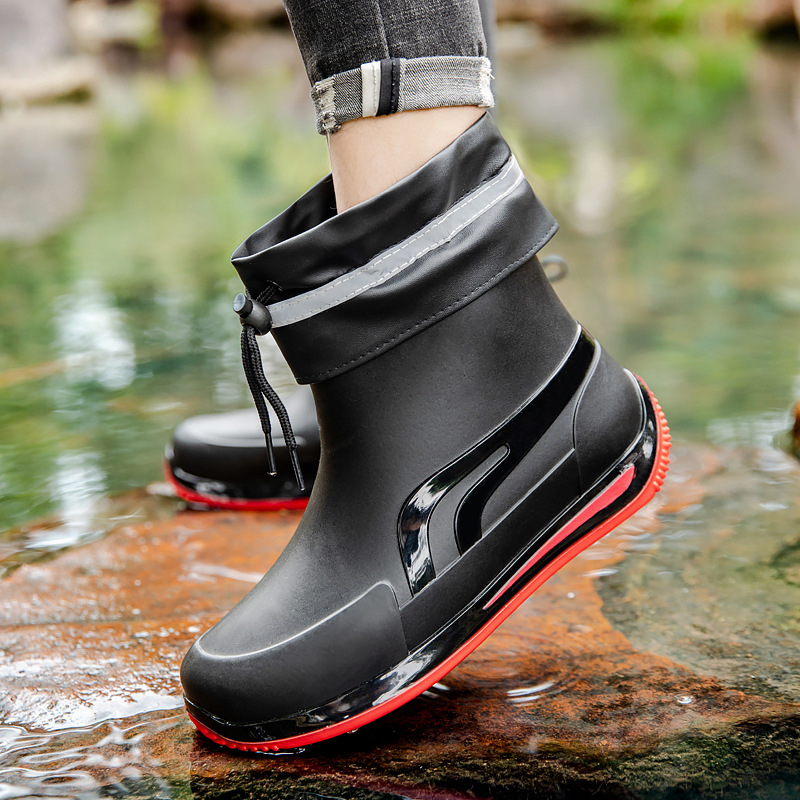 Madingi trumpi, sustorinti, vandeniui atsparūs batai, poros, lietaus batai, žemo viršutinio sluoksnio, šilti darbo guminiai batai, neslystantys žvejybos virtuvės lietaus batai vyrams