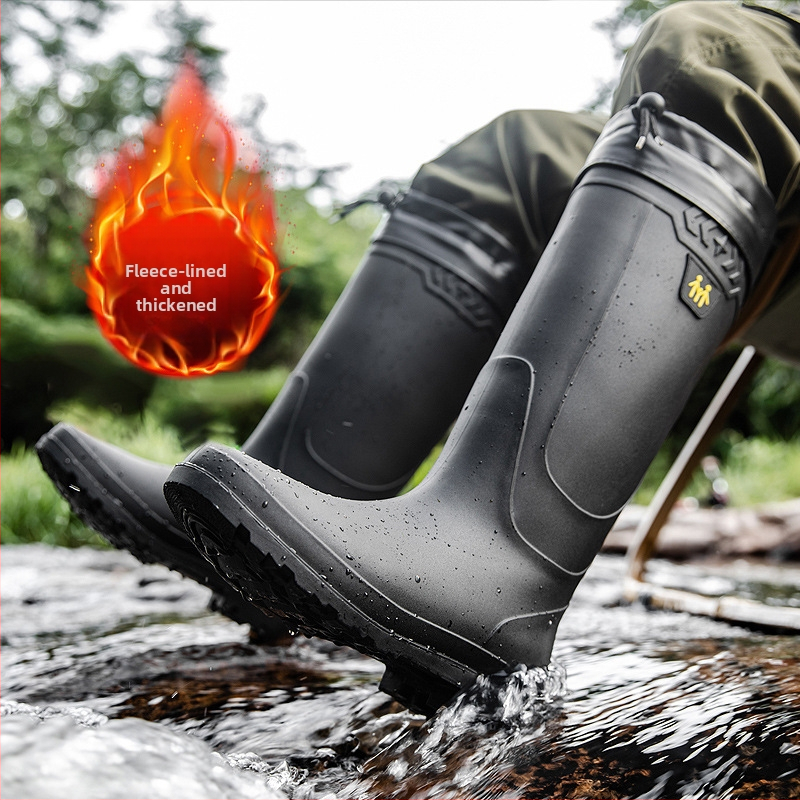 Vyriški guminiai batai, atsparūs lietui ir vandeniui, aukštos kokybės vilnos pamušalu, neslystantys, atsparūs dilimui, apsaugantys nuo darbo, žvejybai, ilgaamžiai guminiai batai.