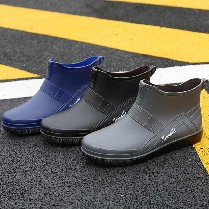 Sügis- ja talvised fliisvoodriga soojad madala säärega kummikud meeste lühikesed kummikud köögitöö veekindlad kingad meeste kummist kingad mood noortele