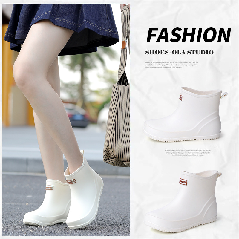Trendovske ženske kratke gumene cipele, jednostavne crne modne gumene čizme, ženske bijele gumene cipele u korejskom stilu, neklizajuće gumene cipele, kratke čizme