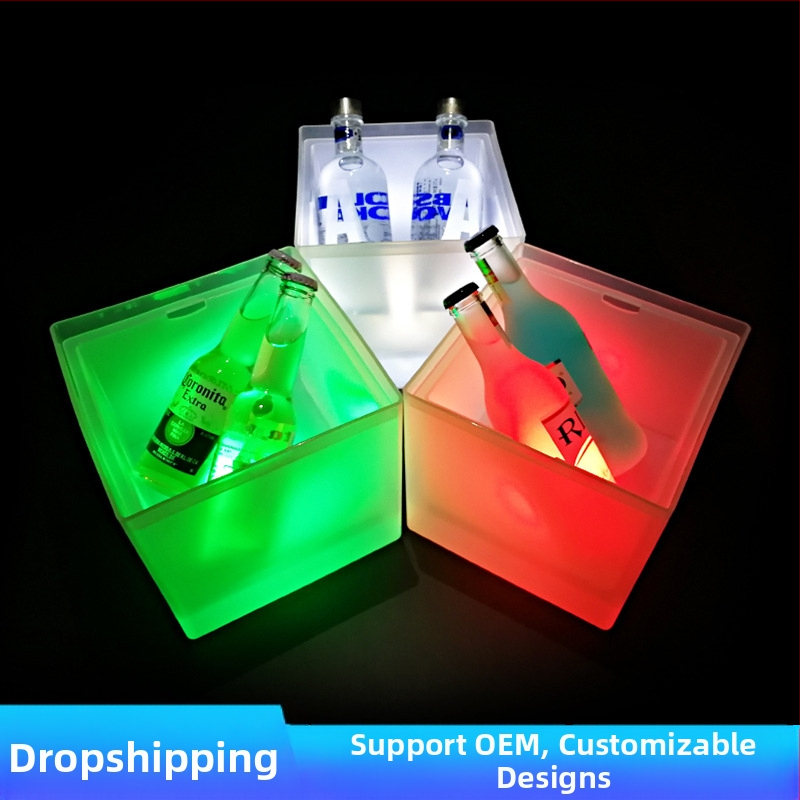 Квадратна двуслойна PP матирана пластмаса Светеща кофа за лед малка 3.5L батерия бира кофа за лед за шампанско