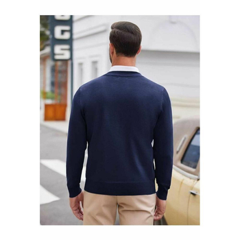 Търговия на едро Моден плетен пуловер с V-образно деколте Търговия на едро Мъжки есенен ежедневен плюс размер мериносов пуловер