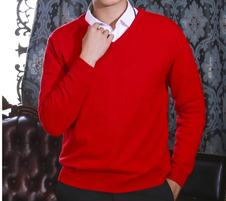 Nagykereskedelmi divatos kötött V-nyakú pulóver Nagykereskedelmi férfi őszi lezser plus size merinó pulóver