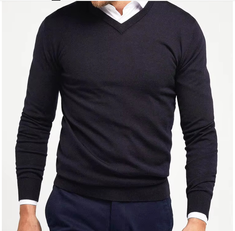 Nagykereskedelmi divatos kötött V-nyakú pulóver Nagykereskedelmi férfi őszi lezser plus size merinó pulóver