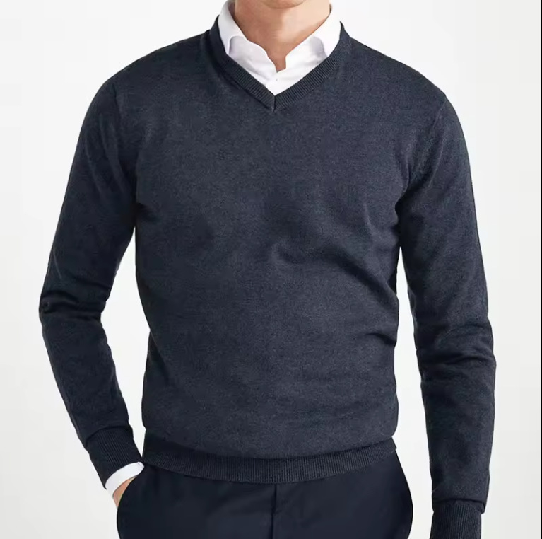 Nagykereskedelmi divatos kötött V-nyakú pulóver Nagykereskedelmi férfi őszi lezser plus size merinó pulóver