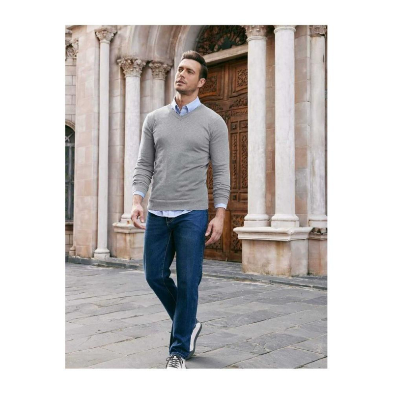 Nagykereskedelmi divatos kötött V-nyakú pulóver Nagykereskedelmi férfi őszi lezser plus size merinó pulóver