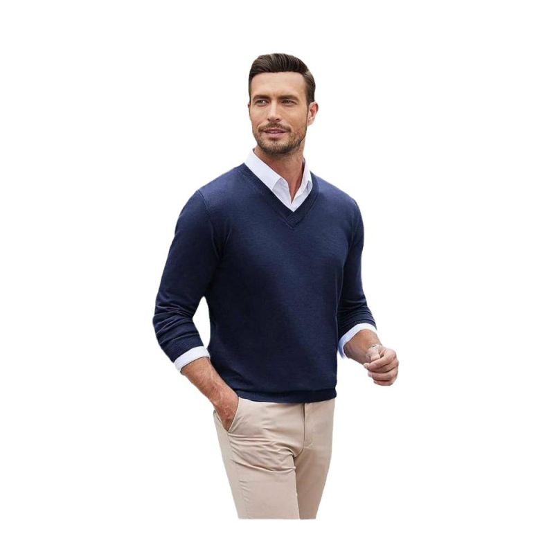 Nagykereskedelmi divatos kötött V-nyakú pulóver Nagykereskedelmi férfi őszi lezser plus size merinó pulóver