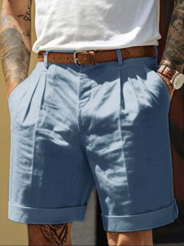 Férfi lenvászon rövidnadrág Nyári rövidnadrág Strandnadrág Gombzsebes Kockás Ünnepi Len Pamutkeverék Divatos