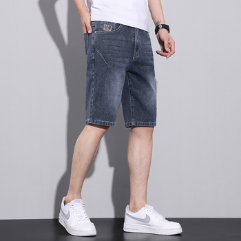 2024. aasta suvised uued meeste teksapüksid, 5-punkti õhukesed, sirged, lahtised, trendikad, vabaaja venivad, viiepunkti keskmise pikkusega püksid
