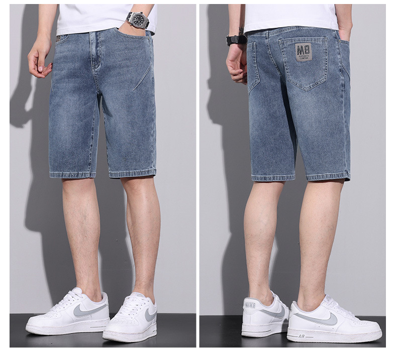 2024. aasta suvised uued meeste teksapüksid, 5-punkti õhukesed, sirged, lahtised, trendikad, vabaaja venivad, viiepunkti keskmise pikkusega püksid