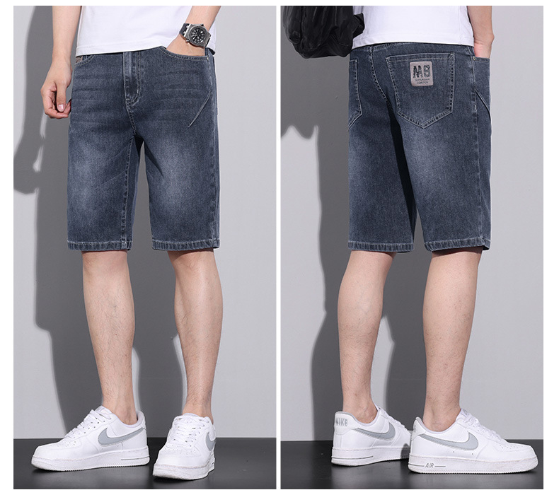 2024. aasta suvised uued meeste teksapüksid, 5-punkti õhukesed, sirged, lahtised, trendikad, vabaaja venivad, viiepunkti keskmise pikkusega püksid