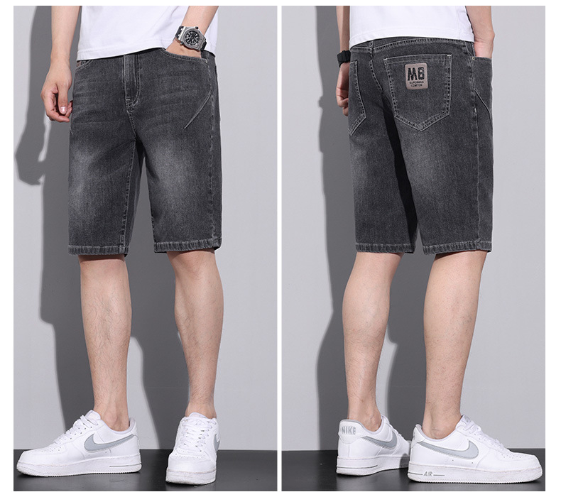 2024. aasta suvised uued meeste teksapüksid, 5-punkti õhukesed, sirged, lahtised, trendikad, vabaaja venivad, viiepunkti keskmise pikkusega püksid