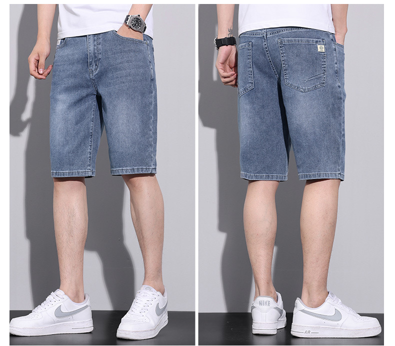 2024. aasta suvised uued meeste teksapüksid, 5-punkti õhukesed, sirged, lahtised, trendikad, vabaaja venivad, viiepunkti keskmise pikkusega püksid