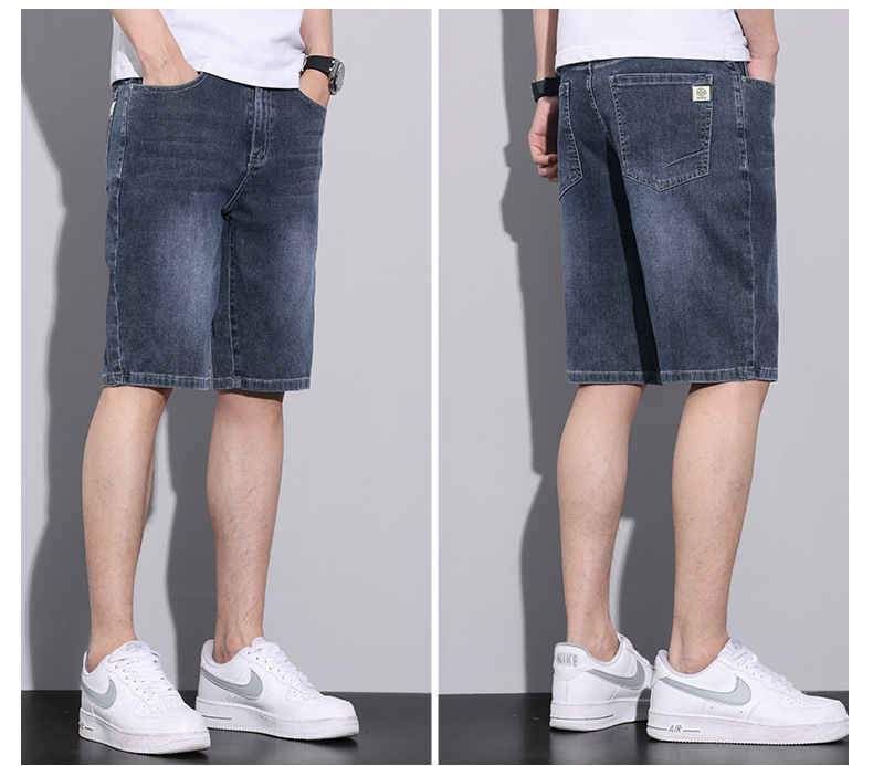 2024. aasta suvised uued meeste teksapüksid, 5-punkti õhukesed, sirged, lahtised, trendikad, vabaaja venivad, viiepunkti keskmise pikkusega püksid