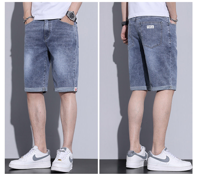 2024. aasta suvised uued meeste teksapüksid, 5-punkti õhukesed, sirged, lahtised, trendikad, vabaaja venivad, viiepunkti keskmise pikkusega püksid