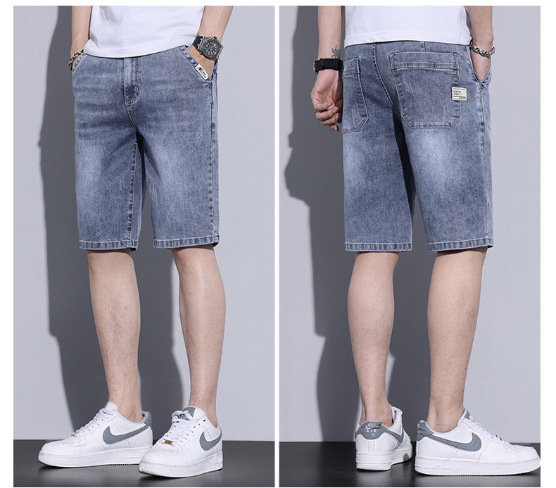 2024. aasta suvised uued meeste teksapüksid, 5-punkti õhukesed, sirged, lahtised, trendikad, vabaaja venivad, viiepunkti keskmise pikkusega püksid