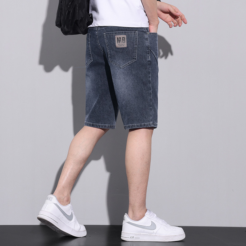 2024. aasta suvised uued meeste teksapüksid, 5-punkti õhukesed, sirged, lahtised, trendikad, vabaaja venivad, viiepunkti keskmise pikkusega püksid