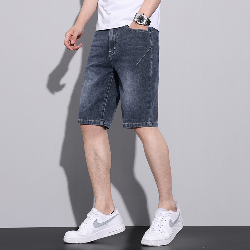 2024. aasta suvised uued meeste teksapüksid, 5-punkti õhukesed, sirged, lahtised, trendikad, vabaaja venivad, viiepunkti keskmise pikkusega püksid