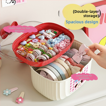 -Ντοπαμίνη Κουτί Κοσμημάτων για Μαλλιά Παιδικό Κινούμενο Διπλό Στρώμα με Ξεχωριστό Φουρκέτα Κοσμημάτων Μεγάλης Χωρητικότητας Πλαστικό Φορητό Κουτί Αποθήκευσης